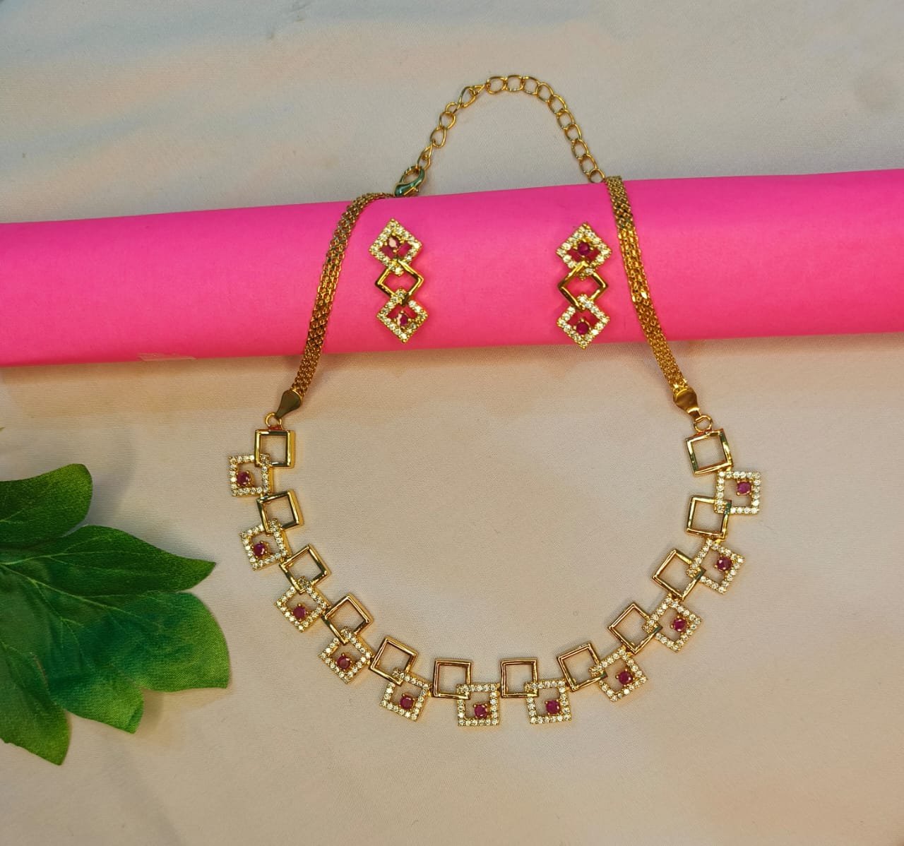 Ruby Square Necklace Set